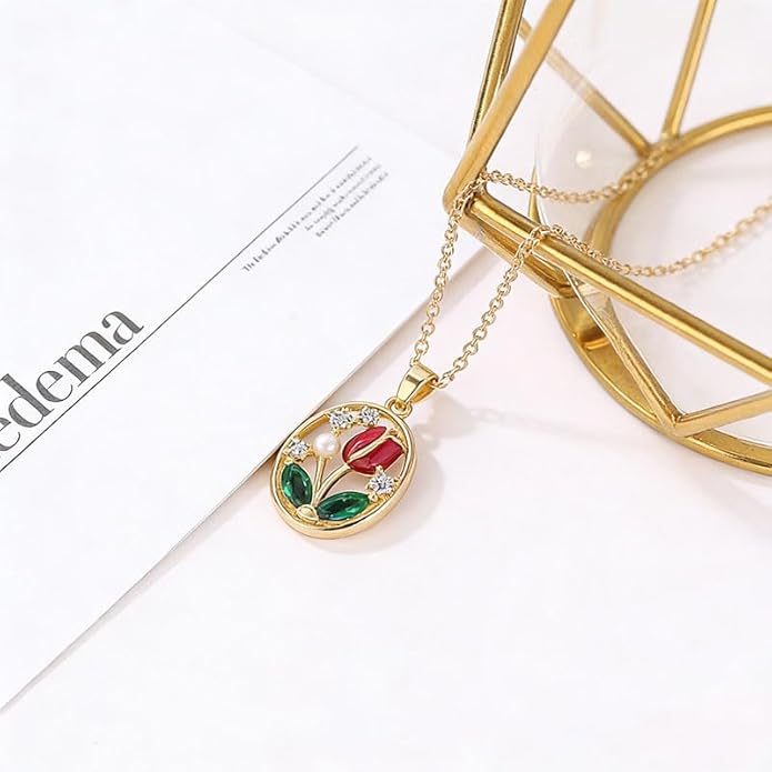 ONLYJUMP Rose Alloy Necklace for Women Heart Pendant Copper Zircon Light Luxury Fashion Jewelry Dainty Romantic Statement Necklace for Daily Wear Ideal Valentine's Day Anniversary Birthday Gift
