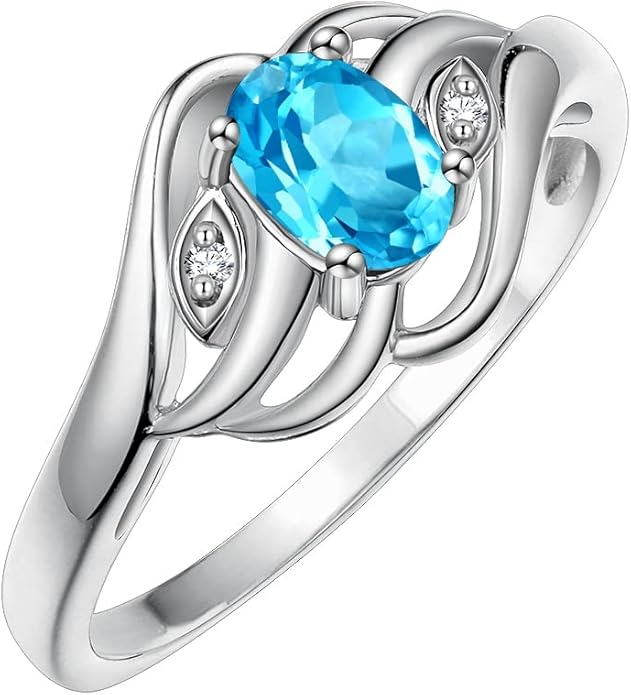 Rylos Ring featuring Classic Style, 6X4MM Birthstone Gemstone, & Diamonds - Elegant Jewelry for Women in Sterling Silver, Sizes 5-10