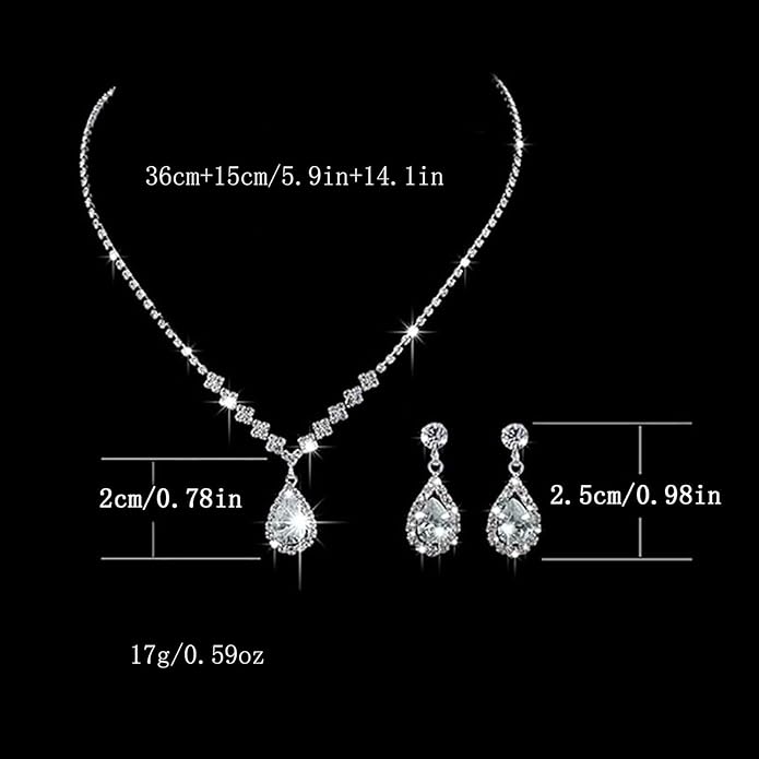 Silver Crystal Bridal Jewelry Set, Teardrop Dangle Earrings Rhinestone Necklace Bracelet for Bride Bridesmaid Crystal Bridal Wedding Party Jewelry Sets