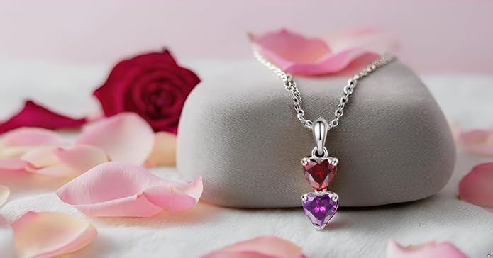 PaulaMax Jewelry Custom Birthstone Necklace for Women in 925 Sterling Silver, Mother's Day Necklace with 1 2 3 4 Heart Birthstones, Personalized and Customized Sterling Silver Chain 18" + 2"