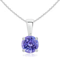 Angara Natural Tanzanite Solitaire Pendant for Women | Round Tanzanite Solitaire Pendant Necklace in 14K Solid Gold/Silver/Platinum With 18" Chain | December Birthday, Gemstone Jewelry Gift