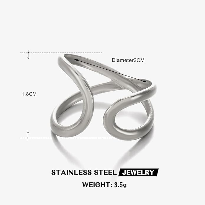 Chunky Rings For Women, Gold Silver Thumb Ring Asymmetrical Wavy Curve Ring Adjustable Non Tarnish Dainty Stainless Steel New Year Anniversary Birthday Jewelry Gift