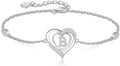 RIVIKO Heart Initial Bracelets for Women,925 Sterling Silver Letter Bracelets, Personalized Charm Alphabet Jewelry Valentines Christmas Mother’s Day Birthday Gifts for Women Friend Her Mom Wife Lady