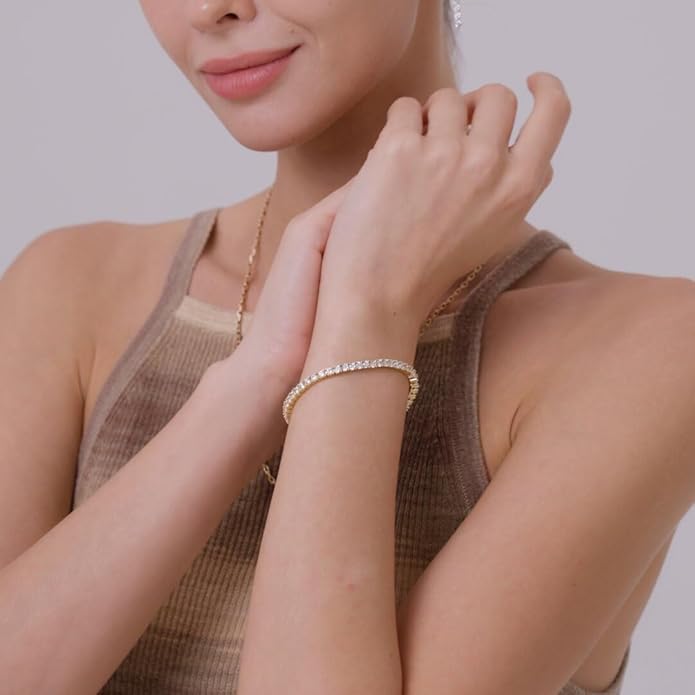 MINDDHA 14K Gold/White Gold Plated Cubic Zirconia Tennis Bracelet | Silver, Gold Bracelets for Women | Elegant CZ Tennis Bracelet for Women, Thin, Dainty, & Classic, Size 6-8 Inch