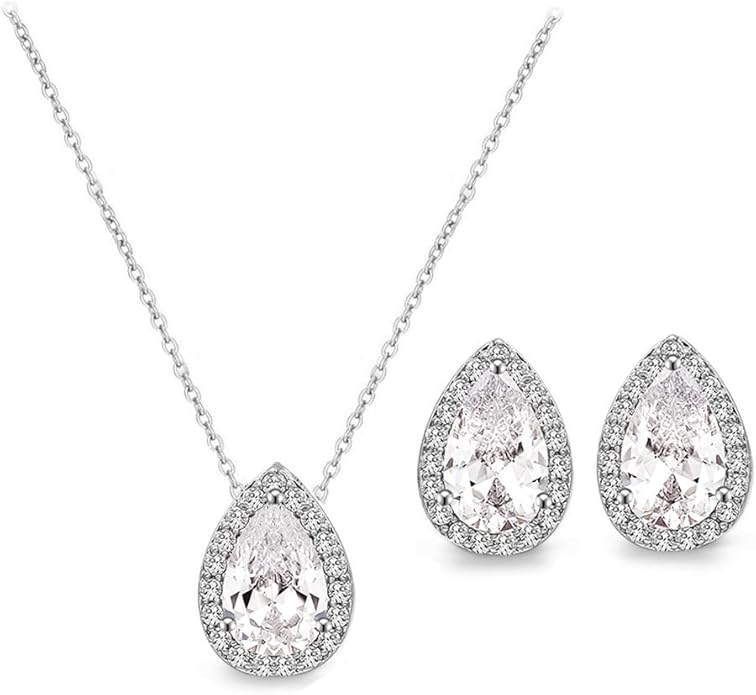 UDYLGOON Imitation Cubic Zironia Diamond Teardrop Earrings Necklace Bracelet Jewelry Set For Bride Bridesmaids Bridal Wedding Party Prom Jewelry Gift