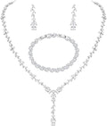 Bridal Wedding Jewelry CZ Set Marquise Teardrop Cubic Zirconia Pendant Necklace and Dangle Earring Bracelet Sets for Women