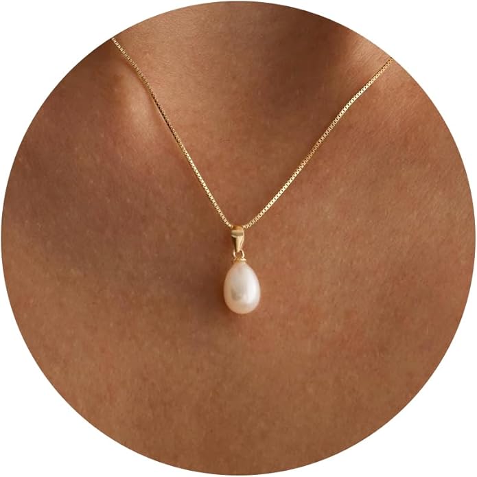 Pearl Necklaces for Women-14k Gold Plated Layered-Single Pearl Necklace Simple Pearl Choker Necklaces for Women Trendy Cute Gold Necklace Jewelry for Women Gifts