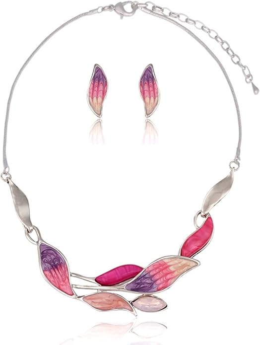 AMYJANE Vintage Statement Jewelry Set - Spring Leaf Flower Floral Plant Necklace Earring Set Crystal Rhinestone Fashion Costume Jewelry for Women Prom Party Unique Gift