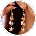 Gold Starfish Shell Earrings for Women with Pearl Beach Seashell Earrings Dangle Summer Vacation Earring for Women Beach Jewelry