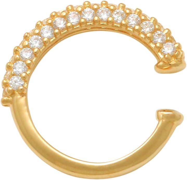 ANYGOLDS 14k Solid Gold Cubic Zirconia Wide Bold Thick Ear Cuff Ring - No Piercing Wrap Cartilage Conch Helix Gold Ear Cuff - Ring Wrap Jewelry for Women - Perfect Minimalist Design – Sold as a Single