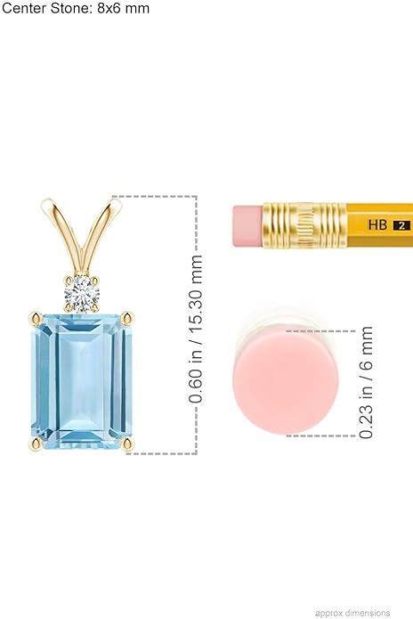 Angara Natural Aquamarine Solitaire Pendant for Women | Emerald-Cut Aquamarine Pendant with Diamond in 14K Solid Gold/Silver/Platinum With 18" Chain | March Birthday, Gemstone Jewelry Gift