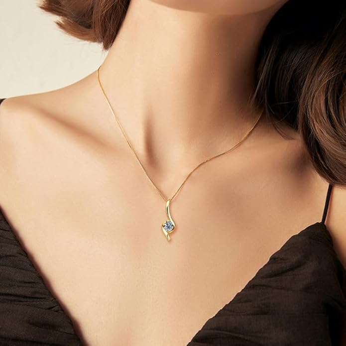 Chic 1 Carat Round Cut Diamond Necklace in 14K Gold Over Sterling Silver, Lightweight VVS1 D-Color Diamond Pendant, Luxurious Jewelry Gift for Women