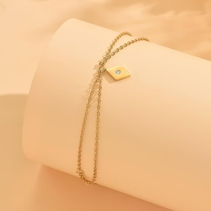 Anklets for Women Dainty CZ Ankle Bracelet 18K Gold Plated Waterproof Boho Dot Star Moon Daisy Ocean Beaded Anklet Trendy Foot Jewelry