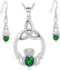 Gift Birthstone Necklaces for Women 925 Sterling Silver Irish Claddagh Necklace for Women Heart Birthstone Pendant Necklace Anniversary Birthday Gifts for Wife Lady Cable Chain 18"+2"