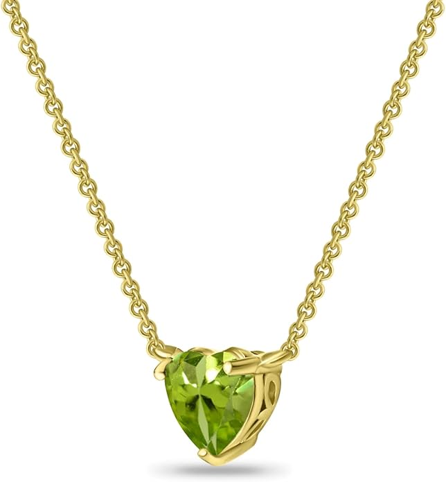 Birthstone Necklace for Women - Genuine or Synthetic Gemstone, 7mm Heart Solitaire, Short Dainty Layered Choker, Silver
