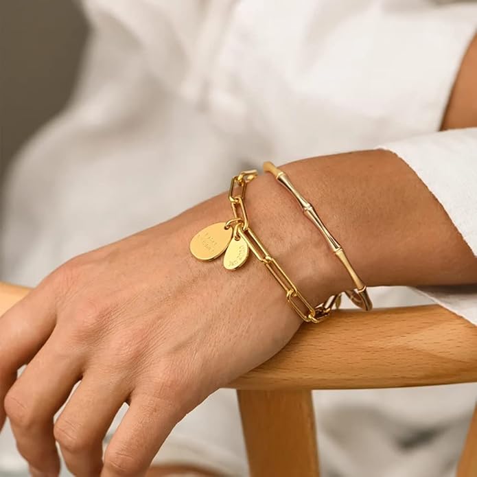 POTESSA 18K Gold Plated Cuff Bracelets Adjustable Dainty Bangle Handemade Jewelry for Women