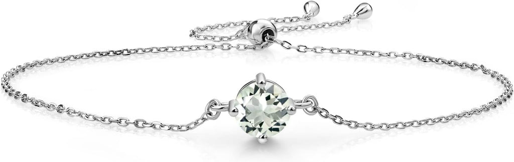Gem Stone King Gemstone Birthstone Solitaire Bracelet For Women | 925 Sterling Silver | Round 6MM | Gift for Her Women Wife Mom Lady Daughter | Adjustable Bolo Bracelet | Easy-On Easy-Off