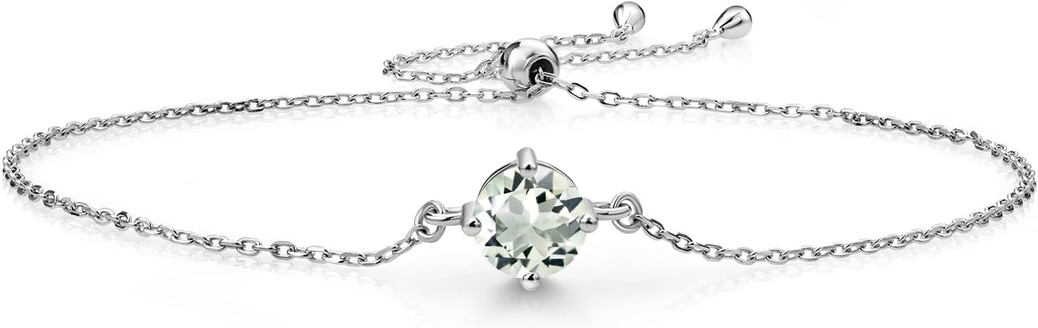 Gem Stone King Gemstone Birthstone Solitaire Bracelet For Women | 925 Sterling Silver | Round 6MM | Gift for Her Women Wife Mom Lady Daughter | Adjustable Bolo Bracelet | Easy-On Easy-Off