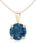 Angara Natural Blue Topaz Solitaire Pendant for Women | Classic Prong-Set Round Blue Topaz Pendant in 14K Solid Gold/Silver/Platinum With 18" Chain | December Birthday, Gemstone Jewelry Gift