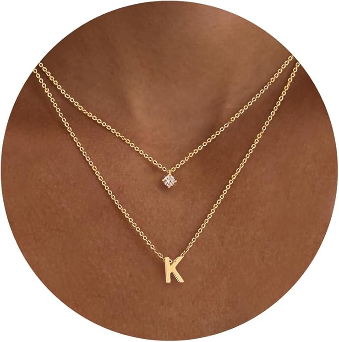 Layered Initial Necklaces for Women, 14k Gold Plated Letter Necklace Set Dainty Gold Initial Necklace Stack Cute Layering Choker Necklaces for Women Trendy Fashion Jewelry