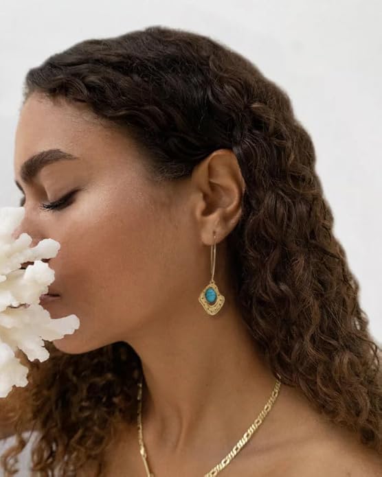 Geometric Drop Dangle Earrings Boho Statement Long Hoops 18k Gold Plated Lightweight Earrings for Women Girls