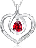 AGVANA Valentines Day Gifts Heart Birthstone Necklace for Women Sterling Silver Genuine or Created Gemstone Forever Love Pendant Necklace Fine Jewelry Anniversary Birthday Gifts for Women Mom Wife