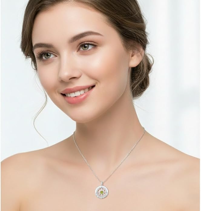 Compass Necklace for Women Wife Girlfriend Mom Daughter Gifts S925 Sterling Silver Jewelry For Anniversary Rose Gold Gifts For Birthday Christmas Mothers Valentines Day 12 Birthstones