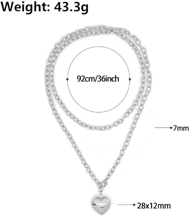Chunky Gold Heart Necklace for Women,Y2K Big Heart Statement Necklace Long Puffy Hearts Chain Charm Necklaces Trendy Jewerly
