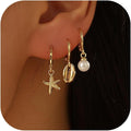 Seashell Starfish Earrings Beach Jewelry for Women Pearl Drop Shell Earrings Ocean Beachy Fashion Accessories Womens Summer Outfits 2026 Tropical Vacation Outfits Beach Vacation Clothes Dresses