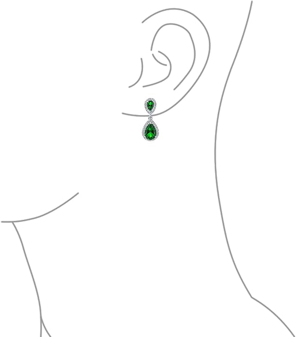 Vintage Style Bridal Cubic Zirconia Simulated Gemstone AAA CZ Halo Dangle Teardrop Chandelier Clip On Earrings For Women Silver Rose Gold Plated in Black Purple Blue Red Rose Pink Green Clear
