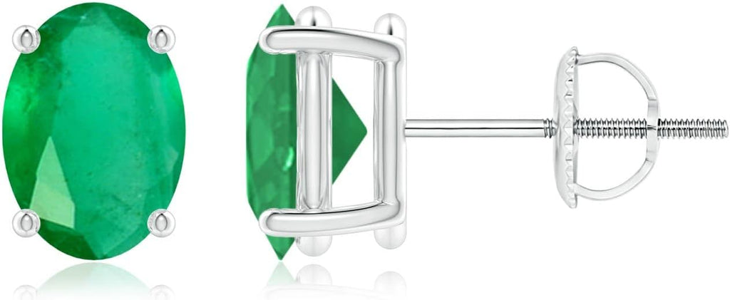 ANGARA Natural Emerald Earrings for Women | Oval Shape Emerald Classic Earrings in 14K Solid Gold/Platinum | May Birthday, Anniversary, Gemstone Jewellery Gift