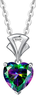 Agvana Valentines Day Gifts 14K White Gold Gemstone Pendant with Sterling Silver Chain 8mm Heart Birthstone Necklace for Women Fine Jewelry Anniversary Birthday Gifts for Women Mom Wife Girlfriend Her