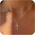 Tewiky Christian Gift Stocking Stuffers Cross Necklace for women-Dainty 14k Gold Plated/Silver Plated Pendant Necklaces Simple Cute Tiny Necklace Jewelry for Women