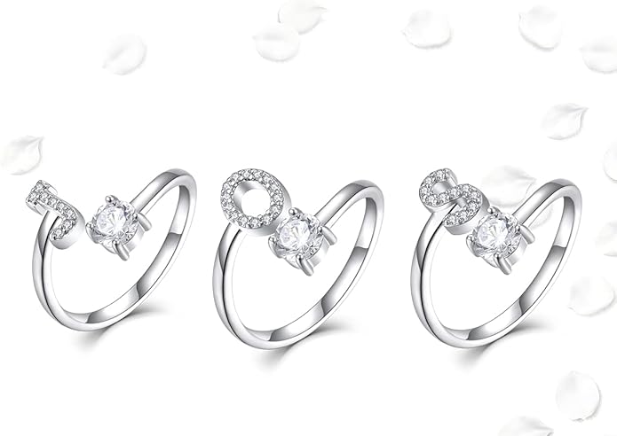 STARCHENIE Adjustable Initial Ring for Women 925 Sterling Silver Letters A-Z 26 Alphabet Rings Size 7