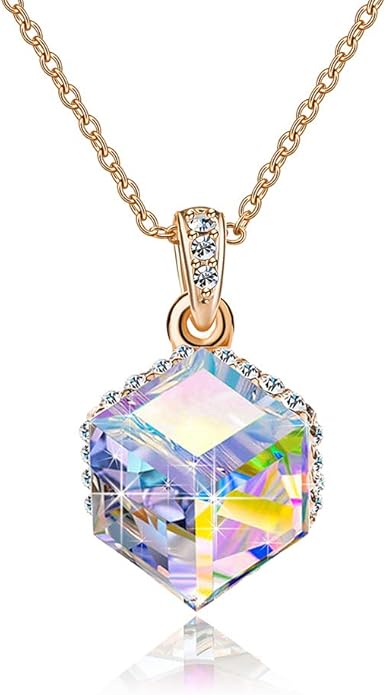 EVEVIC Color Changing Cubic Austrian Crystal Pendant Necklaces for Women 14K Gold Plated Hypoallergenic Jewelry