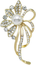 Crystal Pearl Flower Brooches Pins Fashion Beautiful Created Rhinestone Floral Brooch Good Idea for Party Dance Wedding Banquet for Elegant Women Girl