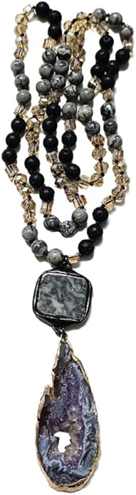 Yomisa Boho Necklaces for Women Men Long,33/34/35 Inch Natural Turquoise Tiger Eye Beaded Stone Pendant Necklaces for Women Trendy,Handmade Bohemian Western Bead Necklace Fashion Charm Jewelry Gift