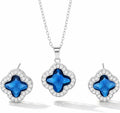 Four Leaf Clover Necklace and Earrings Set for Women, Clover Jewelry Set with Pendant Necklace and Stud Earrings, Brilliant Cubic Zirconia, Polished Metal Setting, Hypoallergenic, & Lightweight