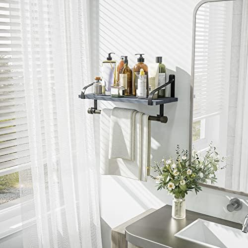 Love-KANKEI 17.3"Floating Wall Shelf Wood/Bracket, Coffee Bar, Weathered Grey - Image 5