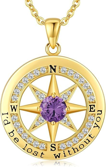 Compass Necklace for Women Wife Girlfriend Mom Daughter Gifts S925 Sterling Silver Jewelry For Anniversary Rose Gold Gifts For Birthday Christmas Mothers Valentines Day 12 Birthstones