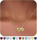 Valentines Day Gifts for Her- Heart Birthstone Initial Necklace for Women Girls,14K Gold Plated Heart Letter A-Z Necklace Birthday Trendy Jewelry Gifts for Women Girls Daughter