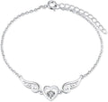 925 Sterling Silver Guardian Angel Wings Bracelets for Women, CZ Design Heart Adjustable Chain Bracelets for Jewelry