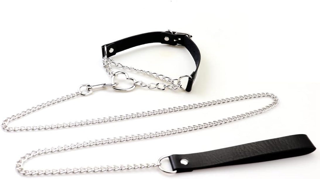 Harajuku Peach Heart Choker Punk Hauling Chain PU Leather Collar Gothic Necklace NightClub Goth Leash Belts