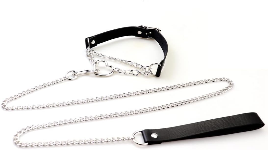 Harajuku Peach Heart Choker Punk Hauling Chain PU Leather Collar Gothic Necklace NightClub Goth Leash Belts