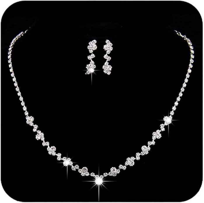 Unicra Bride Crystal Necklace Earrings Set Bridal Wedding Jewelry Sets Rhinestone Choker Necklace Costume Jewelry Set for Women and Brides (3 piece set - 2 earrings and 1 necklace)