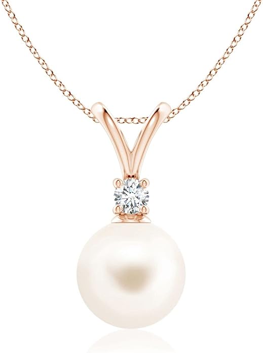 Angara Freshwater Pearl Pendant for Women | Freshwater Pearl V-Bale Pendant in 14K Solid Gold/Platinum With 18" Chain | June Birthday, Anniversary, Gemstone Jewelry Gift