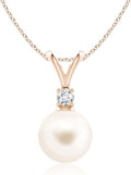 Angara Freshwater Pearl Pendant for Women | Freshwater Pearl V-Bale Pendant in 14K Solid Gold/Platinum With 18" Chain | June Birthday, Anniversary, Gemstone Jewelry Gift