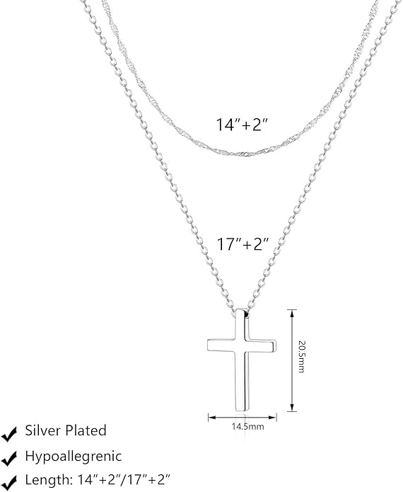 Zeffy Cross Necklace for Women, 18k Gold/Silver Plated Tiny Cross Pendant Necklace Simple Layered Cross Necklaces Gold Jewelry for Women