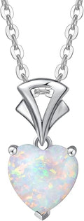 Agvana Valentines Day Gifts 14K White Gold Gemstone Pendant with Sterling Silver Chain 8mm Heart Birthstone Necklace for Women Fine Jewelry Anniversary Birthday Gifts for Women Mom Wife Girlfriend Her