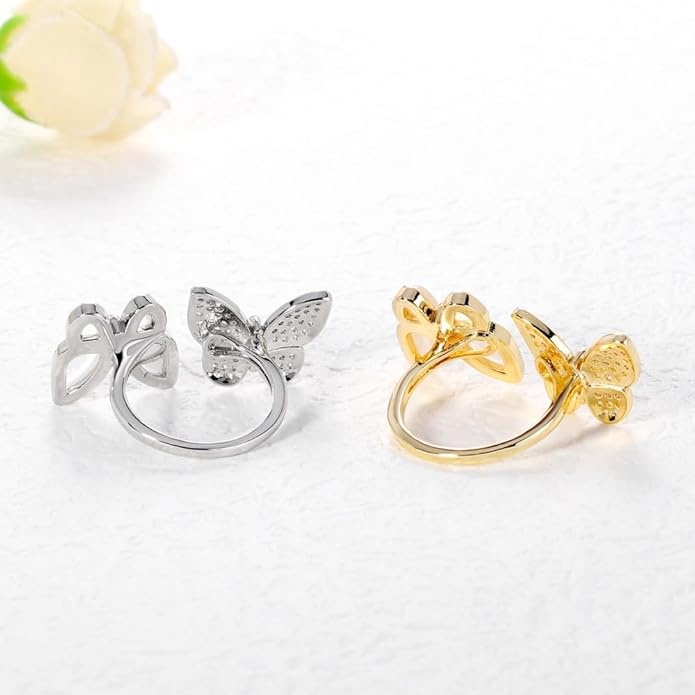Double Butterfly Rings for Women AAA Cubic Zirconia Finger Ring Ladies Fashion Hand Jewelry Natural Stone Adjustable Ring